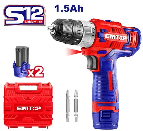 Taladro Atornillador Emtop S12 110v-120v 1.5ah 1500rpm + Kit Accesorios