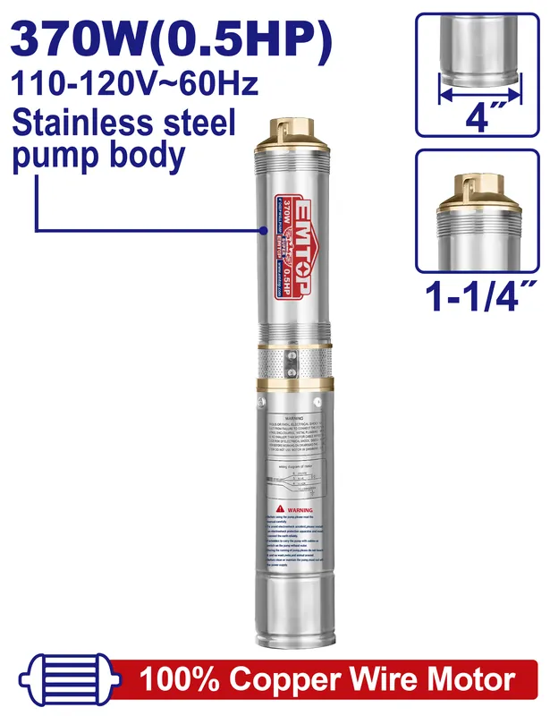 Bomba Sumergible 1/2 Hp 1-1/4" 370w Emtop (No Incluye Control)