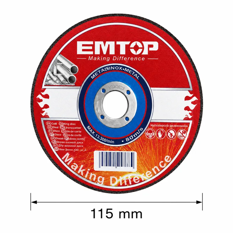 Disco Abrasivo Corte 180mm(7") X 1.6mm(1/16") X 22.2mm(7/8") C/Plano E Inox Emtop (Paq.de 25) — vista 3