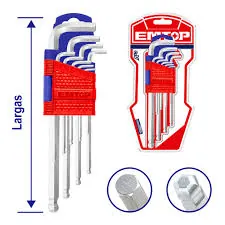 Juego Llave Hexagonal Brazo Largo 9 Piezas (1,5-10mm) Emtop (Caja De 6)